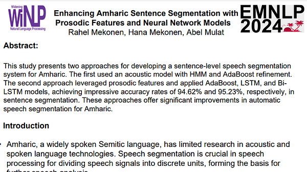 Enhancing Amharic Sentence Segmentation with Prosodic Features and ...