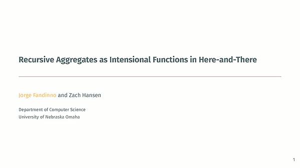Recursive Aggregates as Intensional Functions in Answer Set Programming ...