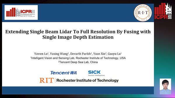 Extending Single Beam Lidar To Full Resolution By Fusing with Single ...