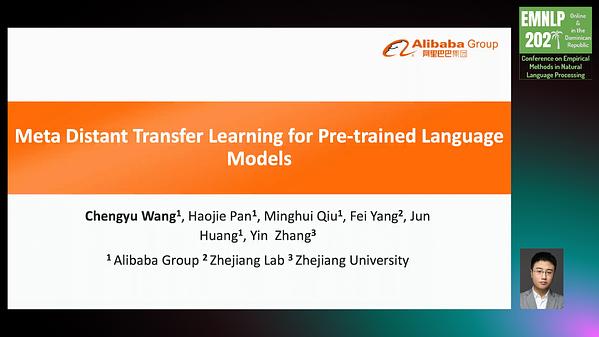 Meta Distant Transfer Learning for Pre-trained Language Models | Underline