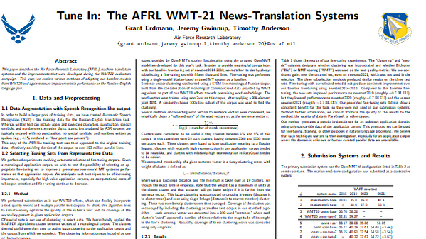 Tune In: The AFRL WMT21 News-Translation Systems | Underline