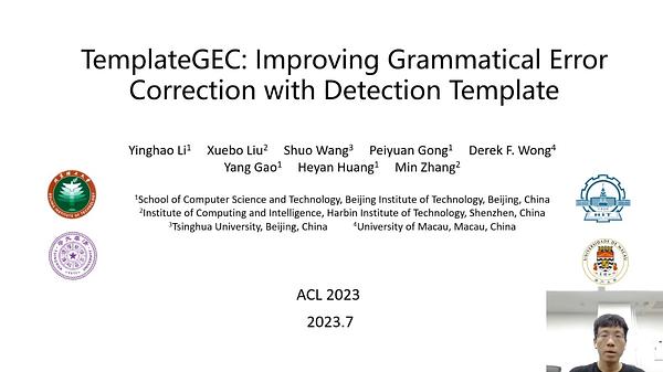TemplateGEC: Improving Grammatical Error Correction with Detection ...